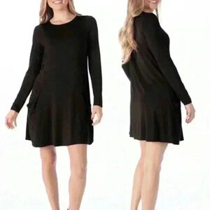 Betabrand Jersey-Silk Blend Sweatshirt Dress Loose Fit
Black Zip Pocket